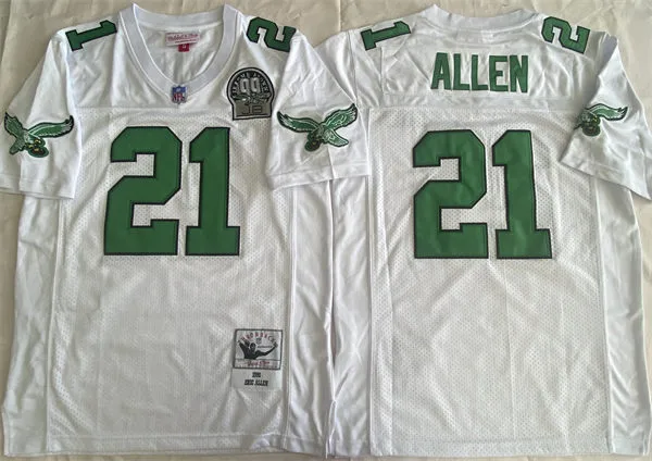  Men's Philadelphia Eagles #21 Eric Allen 1990 White Throwback 99 Honor Patch Jersey 