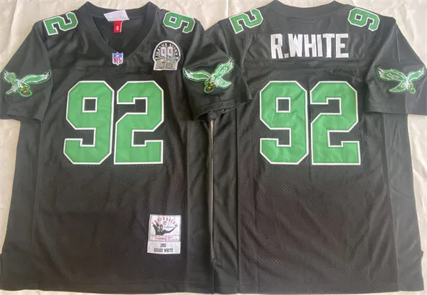  Men's Philadelphia Eagles #92 Reggie White 1992 Black Throwback 99 Honor Patch Jersey 