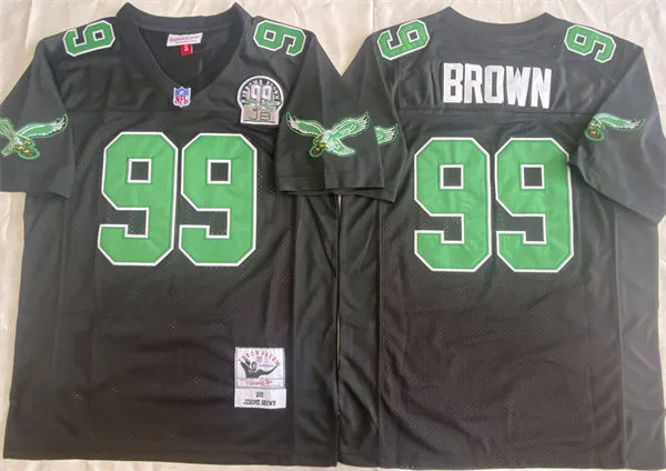  Men's Philadelphia Eagles #99 Jerome Brown 1991 Black Throwback 99 Honor Patch Jersey 