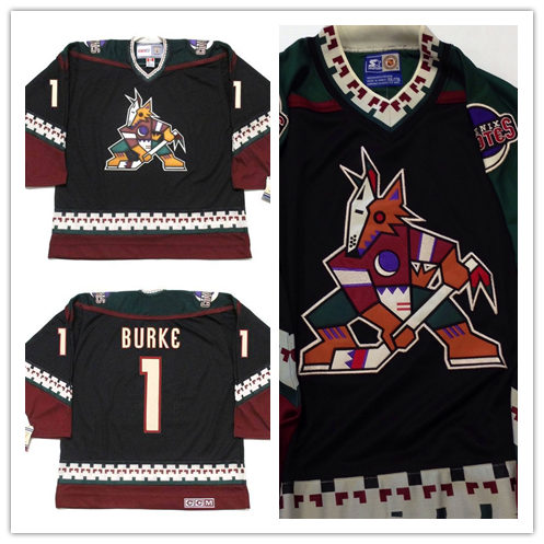  Men's Phoenix Coyotes #1 SEAN BURKE Black 2001 CCM Vintage Throwback NHL Hockey Jersey 