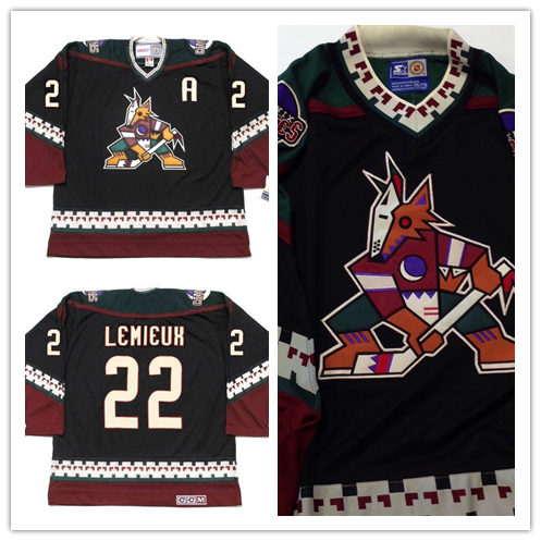  Men's Phoenix Coyotes #22 CLAUDE LEMIEUX Black 2001 CCM Vintage Throwback NHL Hockey Jersey 