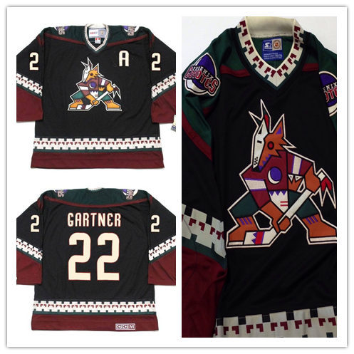  Men's Phoenix Coyotes #22 MIKE GARTNER Black 1996 CCM Vintage Throwback NHL Hockey Jersey 