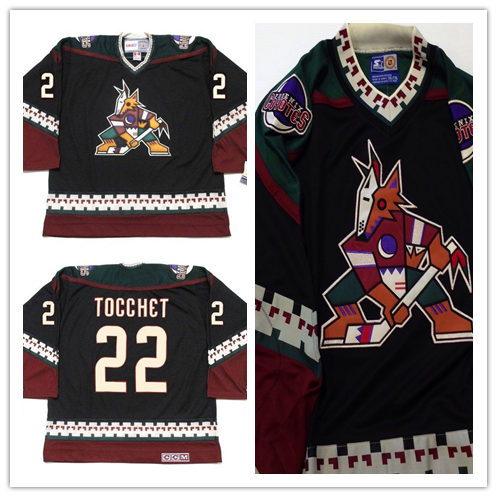  Men's Phoenix Coyotes #22 RICK TOCCHET Black 1998 CCM Vintage Throwback NHL Hockey Jersey 