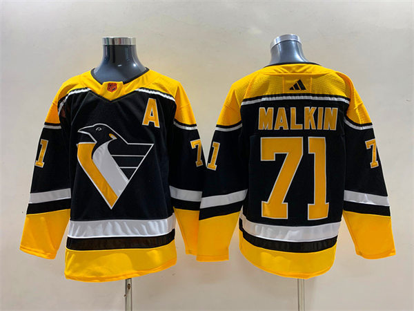  Men's Pittsburgh Penguins #71 Evgeni Malkin Black 2022 Reverse Retro Primegreen Jersey 