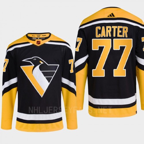  Men's Pittsburgh Penguins #77 Jeff Carter Black 2022 Reverse Retro Primegreen Jersey 