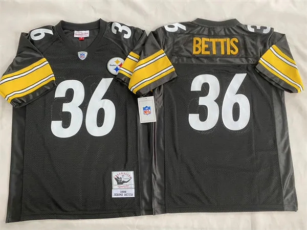  Men's Pittsburgh Steelers #36 Jerome Bettis 1996 Home Black Circular Number Throwback Jersey 