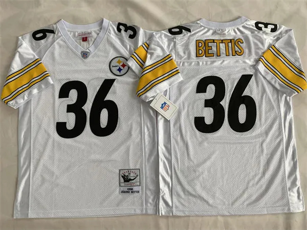  Men's Pittsburgh Steelers #36 Jerome Bettis 1996 Road White Circular Number Throwback Jersey 