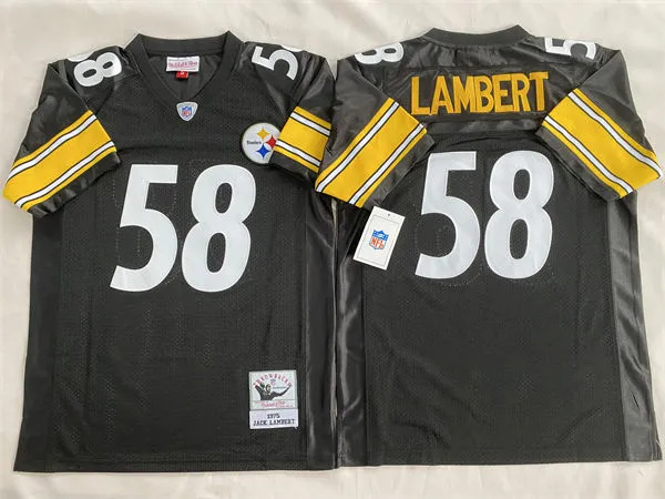  Men's Pittsburgh Steelers #58 Jack Lambert 1975 Home Black Circular Number Throwback Jersey 