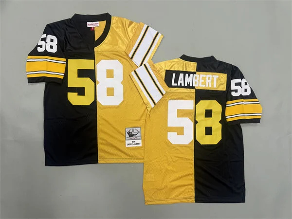  Men's Pittsburgh Steelers #58 Jack Lambert Black Gold Split Two Tone Throwback Jersey 