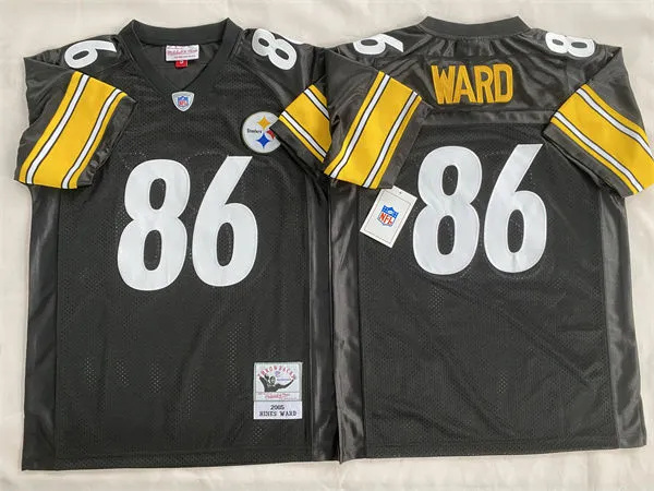  Men's Pittsburgh Steelers #86 Hines Ward 2005 Home Black Circular Number Throwback Jersey 