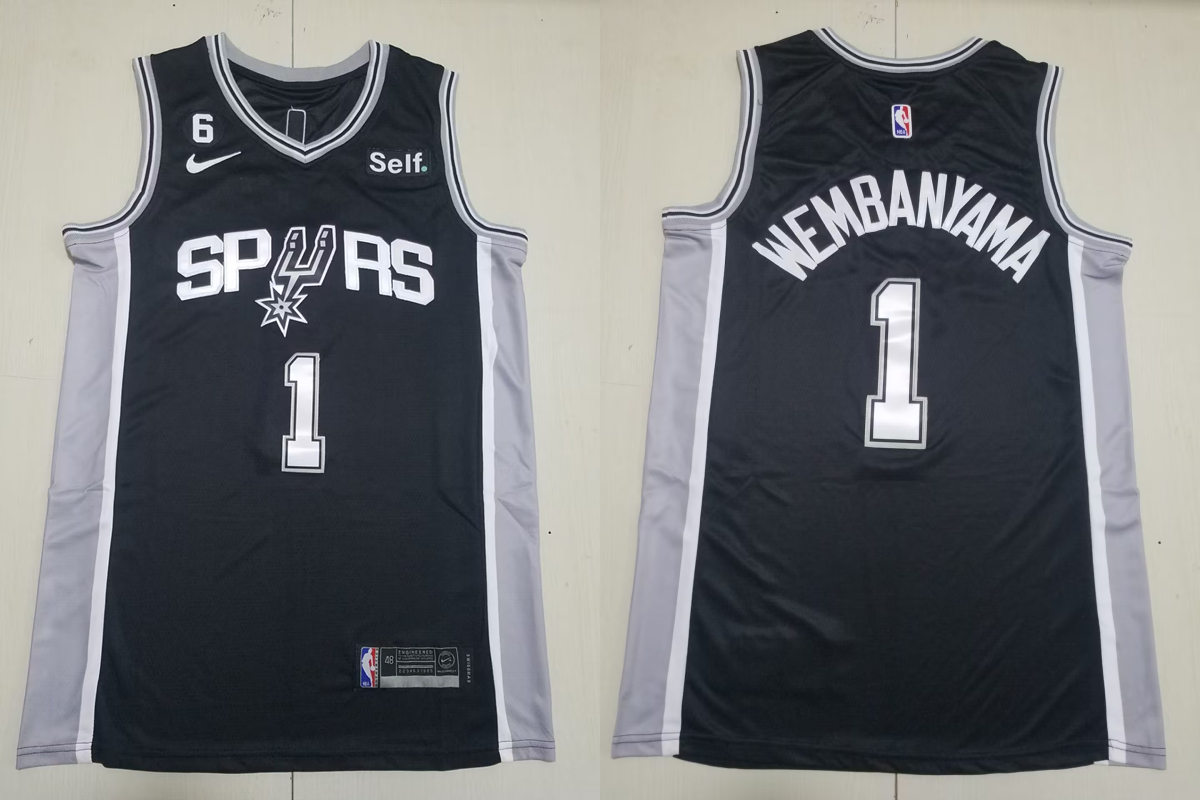  Men's San Antonio Spurs #1 Victor Wembanyama Black Icon Edition Swingman Jersey 