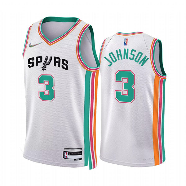  Men's San Antonio Spurs #3 Keldon Johnson White 2021-22 75th Anniversary City Edition Jersey 