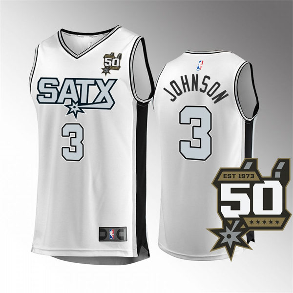  Men's San Antonio Spurs #3 Keldon Johnson White Alternative 2022-23 50th Anniversary Jersey 