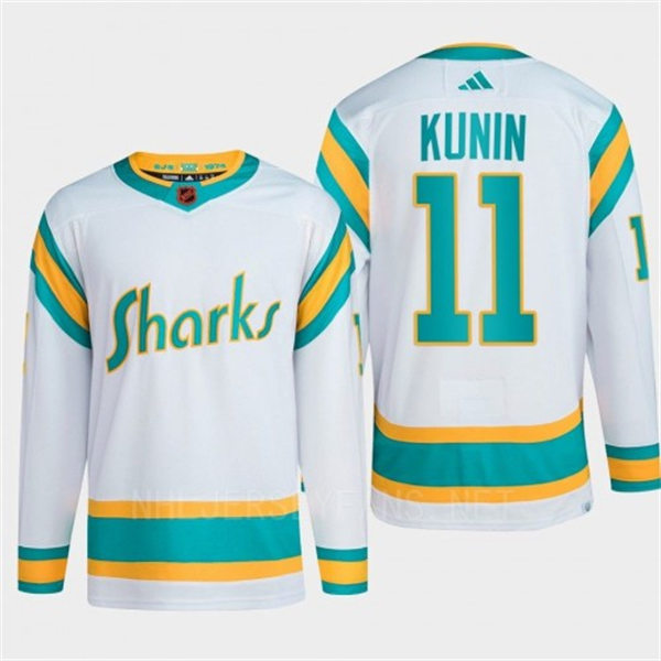  Men's San Jose Sharks #11 Luke Kunin White 2022 Reverse Retro Primegreen Jersey 