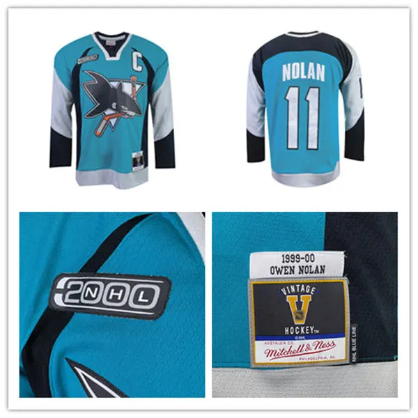  Men's San Jose Sharks #11 Owen Nolan Mitchell & Ness 199-2000 Blue Throwback Jersey 