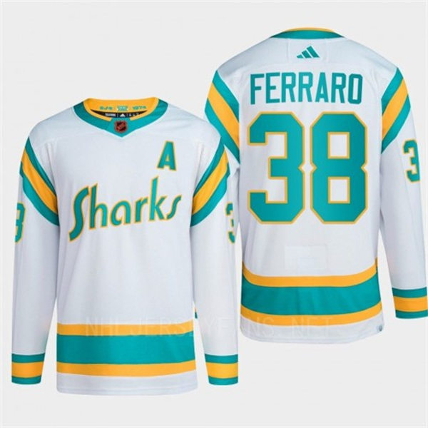  Men's San Jose Sharks #38 Mario Ferraro White 2022 Reverse Retro Primegreen Jersey 
