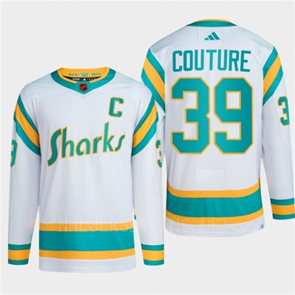  Men's San Jose Sharks #39 Logan Couture White 2022 Reverse Retro Primegreen Jersey 