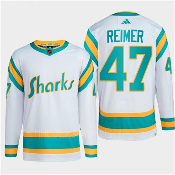  Men's San Jose Sharks #47 James Reimer White 2022 Reverse Retro Primegreen Jersey 