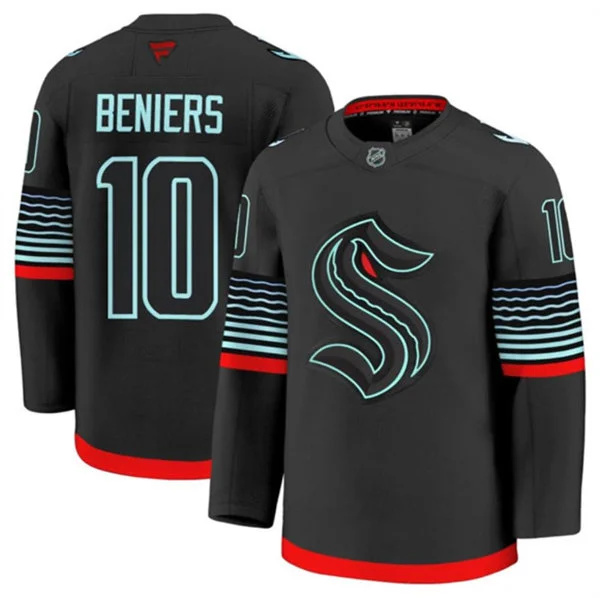  Men's Seattle Kraken #10 Matty Beniers Black Alternate Glow-In-The-Dark Premium Jersey 