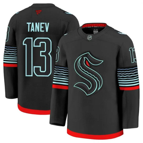  Men's Seattle Kraken #13 Brandon Tanev Black Alternate Glow-In-The-Dark Premium Jersey 