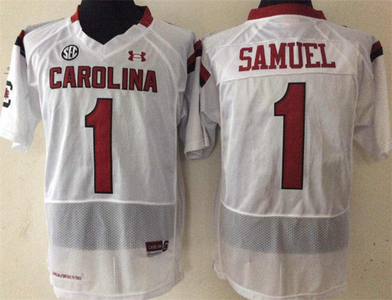  Men's South Carolina Gamecocks #1 Deebo Samuel White NCAA Football Under Armour Jersey 
