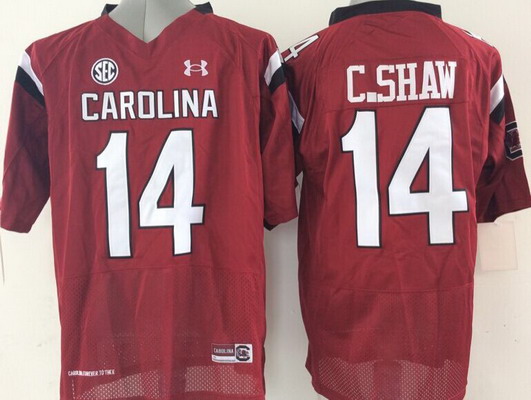  Men's South Carolina Gamecocks #14 Connor Shaw Red NCAA Football Under Armour Jersey 