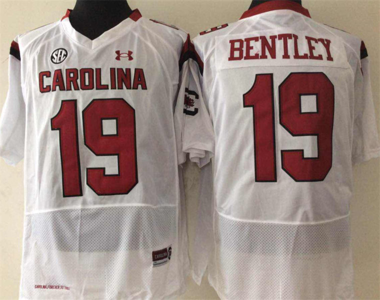  Men's South Carolina Gamecocks #19 Jake Bentley White NCAA Football Under Armour Jersey 