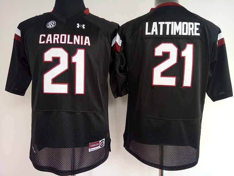  Men's South Carolina Gamecocks #21 MARCUS LATTIMORE Black NCAA Football Under Armour Jersey 
