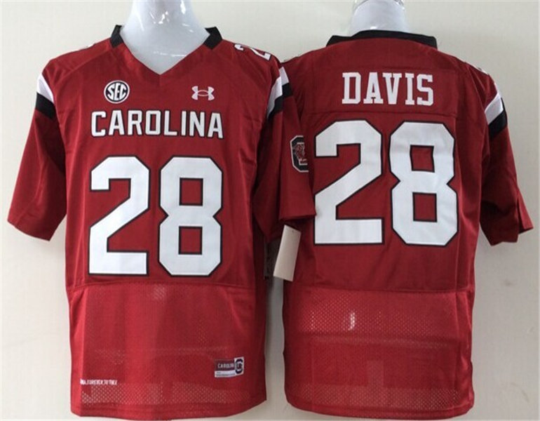  Men's South Carolina Gamecocks #28 mike davis Maroon NCAA Football Under Armour Jersey 