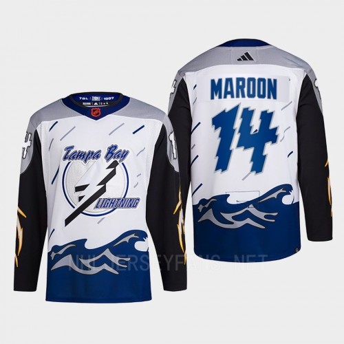  Men's Tampa Bay Lightning #14 Patrick Maroon White Blue 2022 Reverse Retro Primegreen Jersey 