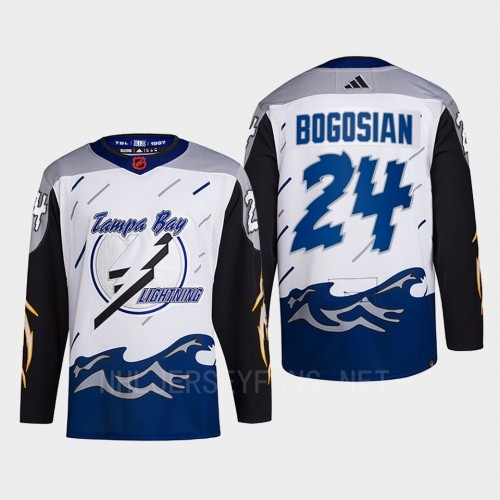  Men's Tampa Bay Lightning #24 Zach Bogosian White Blue 2022 Reverse Retro Primegreen Jersey 