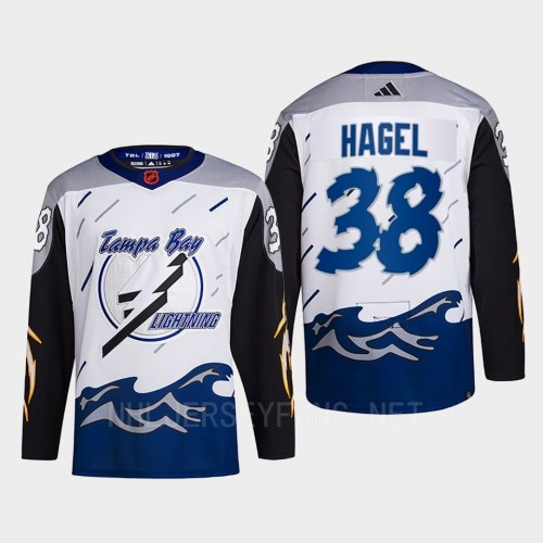  Men's Tampa Bay Lightning #38 Brandon Hagel White Blue 2022 Reverse Retro Primegreen Jersey 