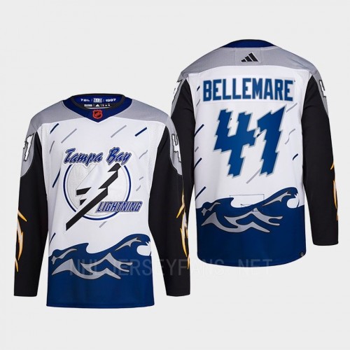  Men's Tampa Bay Lightning #41 Pierre-Edouard Bellemare White Blue 2022 Reverse Retro Primegreen Jersey 
