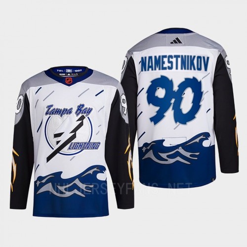 Men's Tampa Bay Lightning #90 Vladislav Namestnikov White Blue 2022 Reverse Retro Primegreen Jersey 