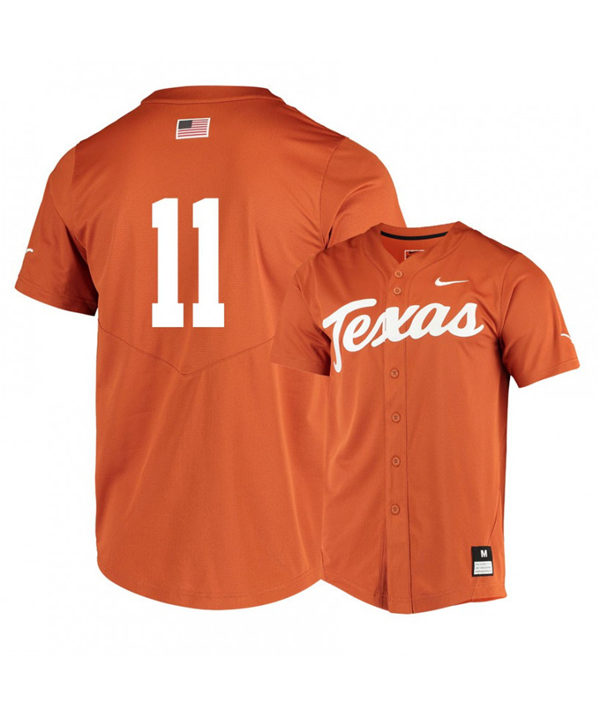  Men's Texas Longhorns #11 Duke Ellis Nike Orange College Baseball Game Jersey