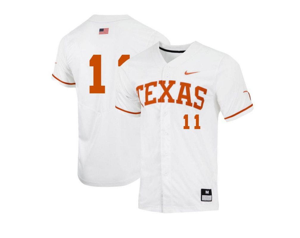  Men's Texas Longhorns #11 Duke Ellis Nike White College Baseball Game Jersey