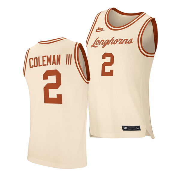  Men's Texas Longhorns #2 Matt Coleman III Nike 2021 Cream Retro College Basketball Jersey