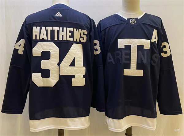  Men's Toronto Maple Leafs #34 Auston Matthews 2022 Navy Team Heritage Classic Jersey 