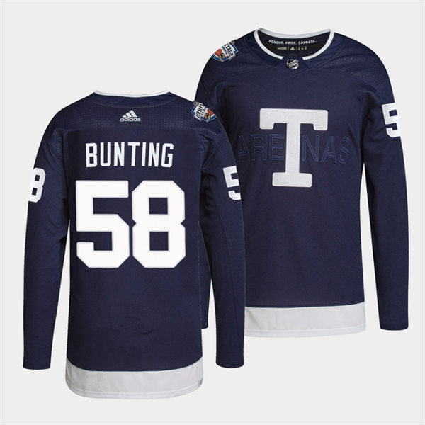  Men's Toronto Maple Leafs #58 Michael Bunting 2022 Navy Team Heritage Classic Jersey 