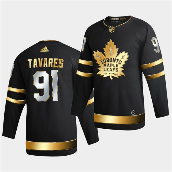  Men's Toronto Maple Leafs #91 John Tavares 2021 Black Golden Edition Limited Jersey 