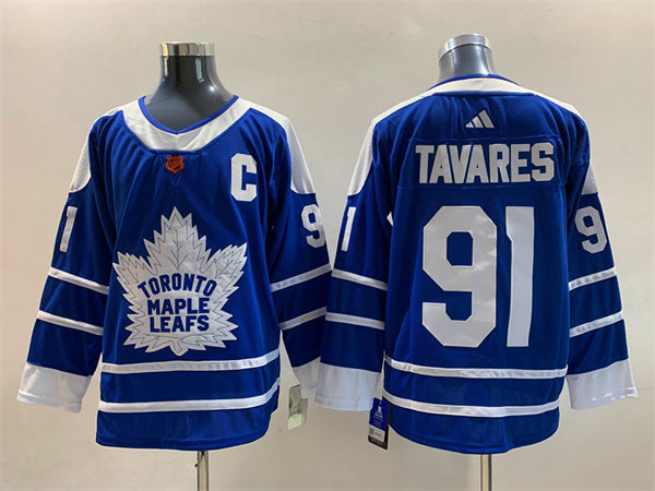  Men's Toronto Maple Leafs #91 John Tavares Blue 2022 Reverse Retro Primegreen Jersey 