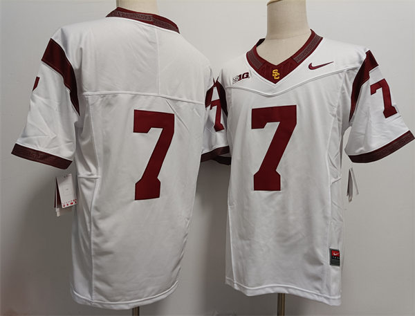  Men's USC Trojans #7 Miller Moss 2024 BIG White Without Name College Football Game Jersey 