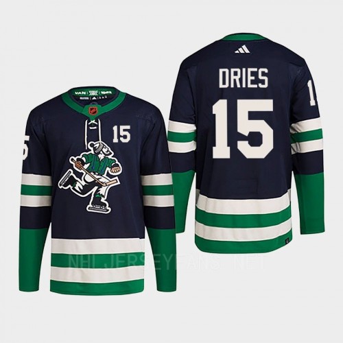  Men's Vancouver Canucks #15 Sheldon Dries Navy 2022 Reverse Retro Primegreen Jersey 