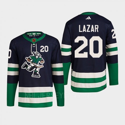  Men's Vancouver Canucks #20 Curtis Lazar Navy 2022 Reverse Retro Primegreen Jersey 