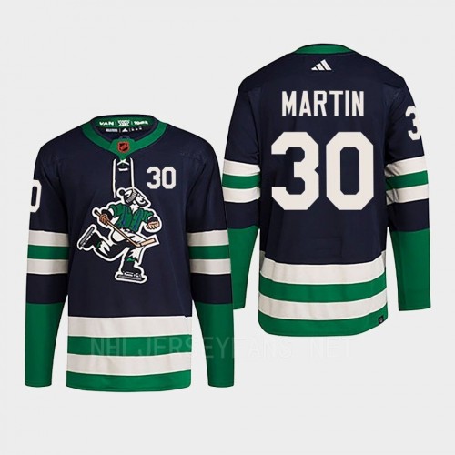  Men's Vancouver Canucks #30 Spencer Martin Navy 2022 Reverse Retro Primegreen Jersey 
