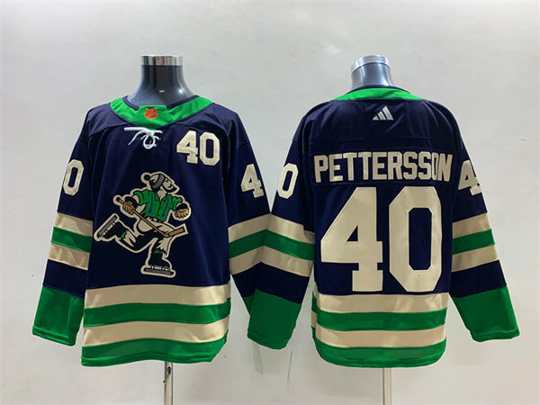  Men's Vancouver Canucks #40 Elias Pettersson Navy 2022 Reverse Retro Primegreen Jersey 