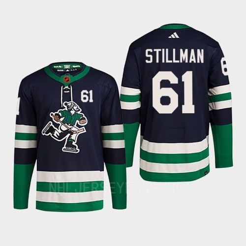  Men's Vancouver Canucks #61 Riley Stillman Navy 2022 Reverse Retro Primegreen Jersey 