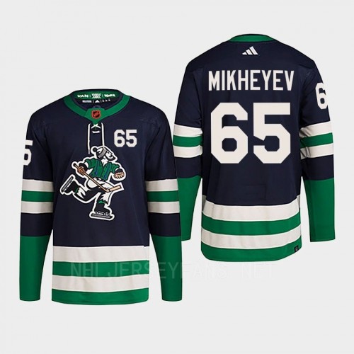  Men's Vancouver Canucks #65 Ilya Mikheyev Navy 2022 Reverse Retro Primegreen Jersey 
