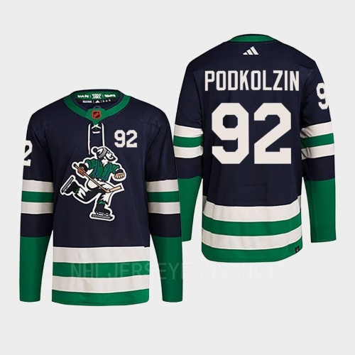  Men's Vancouver Canucks #92 Vasily Podkolzin Navy 2022 Reverse Retro Primegreen Jersey 
