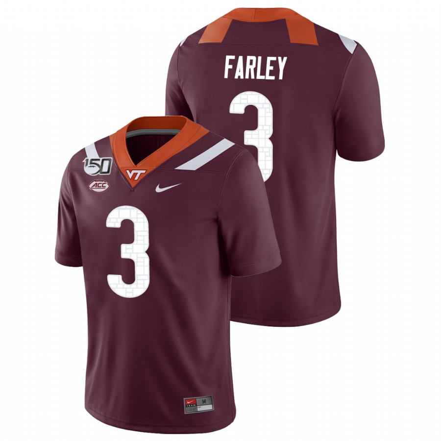  Men's Virginia Tech Hokies #3 Caleb Farley Nike Maroon College Game Football Jersey